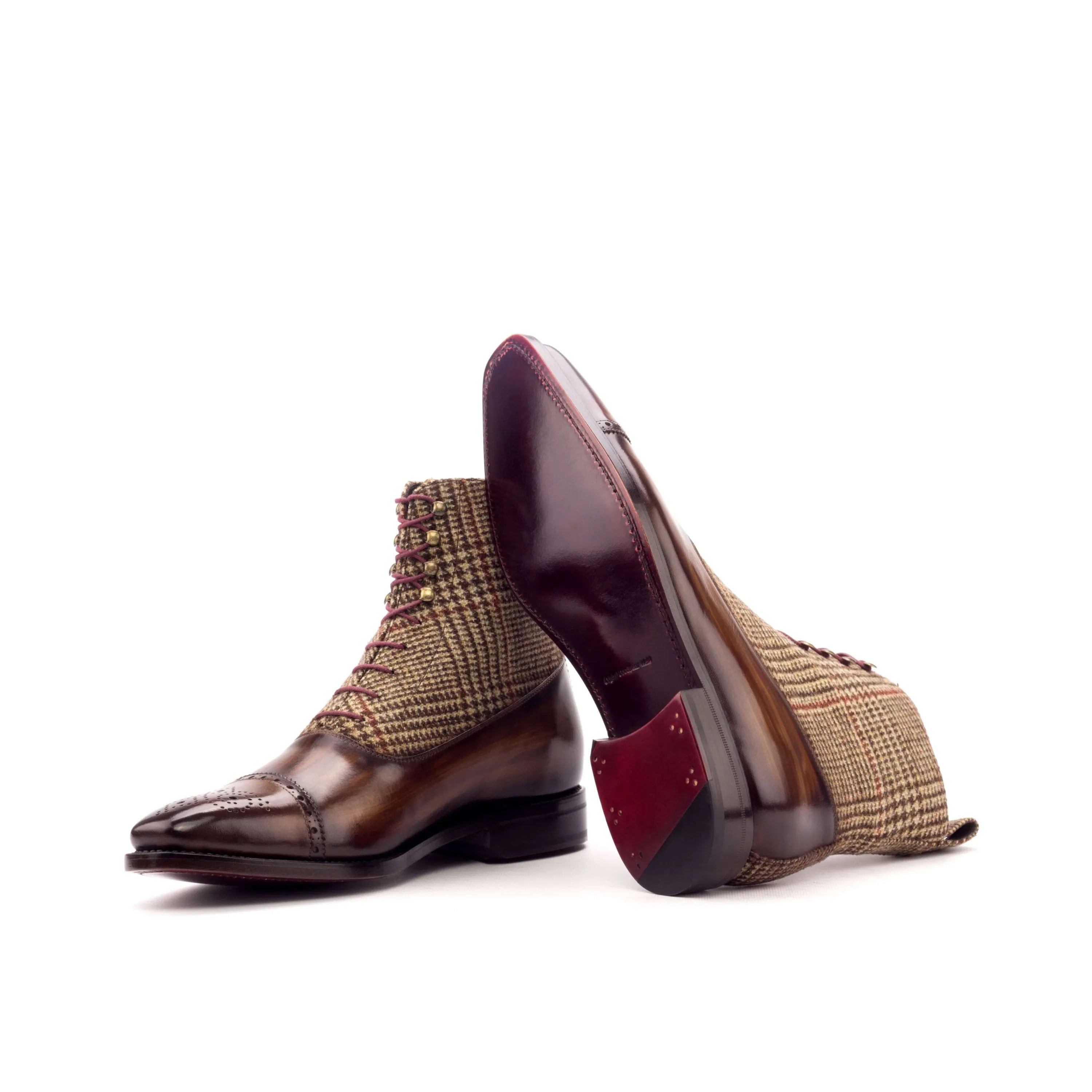 Caine Balmoral Patina Boots II in brown leather and tweed