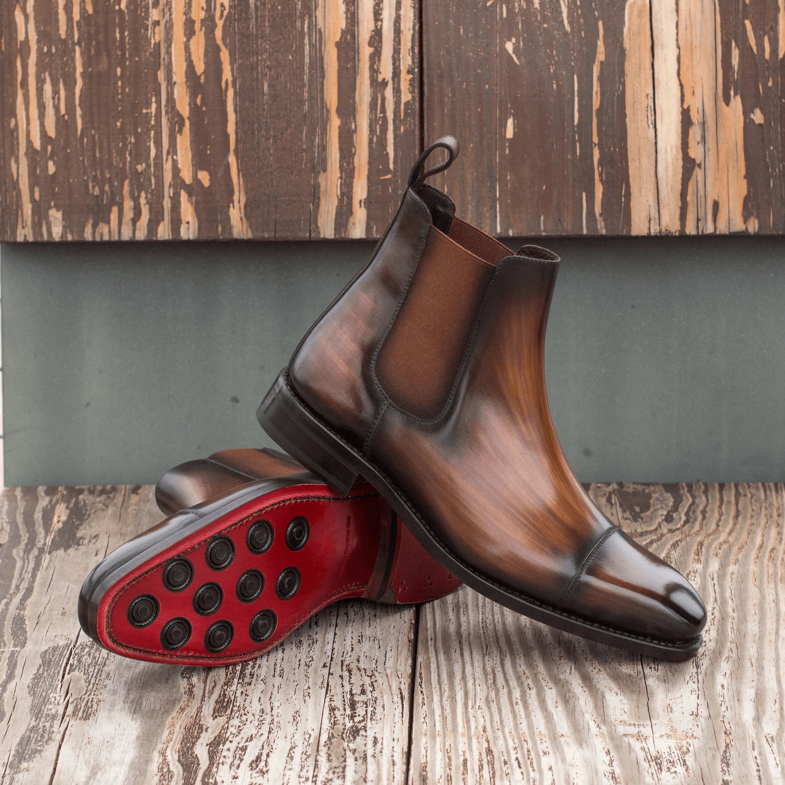 Chayton patina Chelsea boots II leather back view