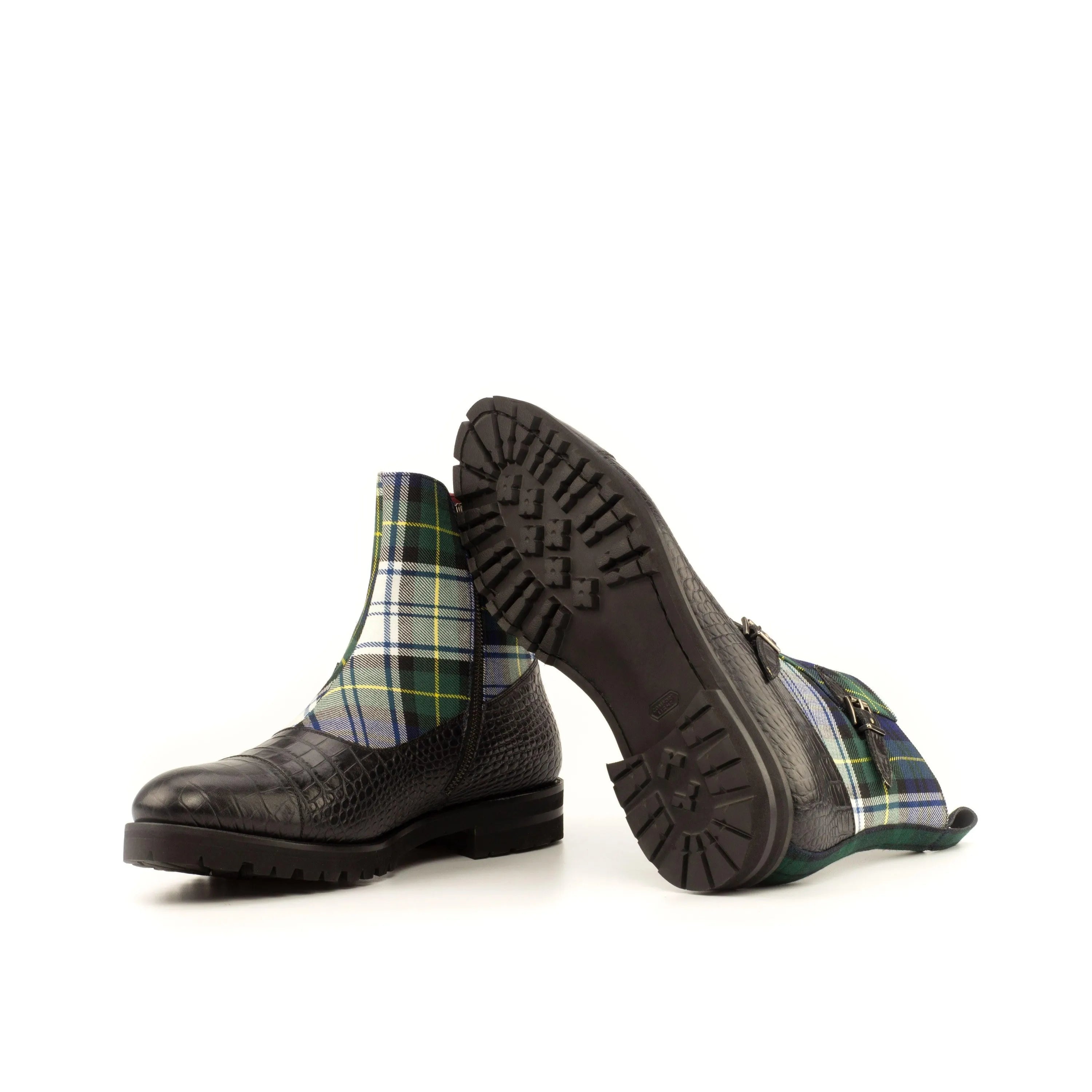 Dakehl Octavian boots II in black leather and plaid ankle design