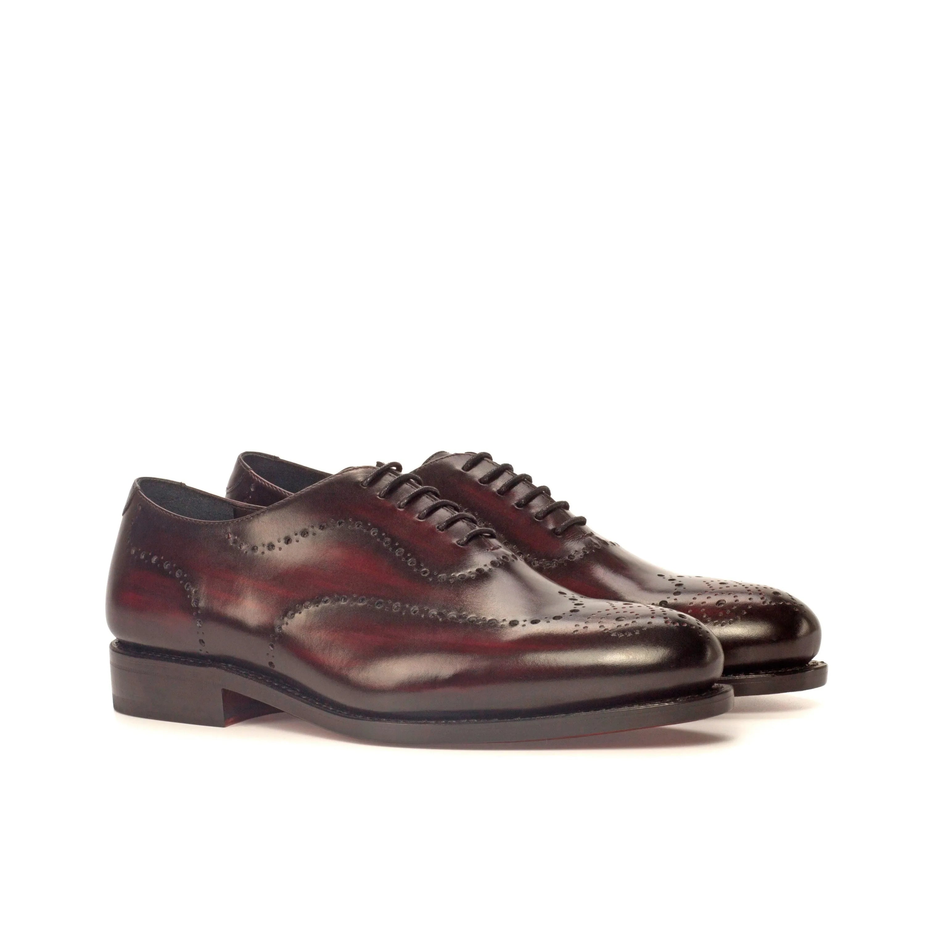 Darud Whole Cut Patina II burgundy leather wingtip shoes, rounded toe