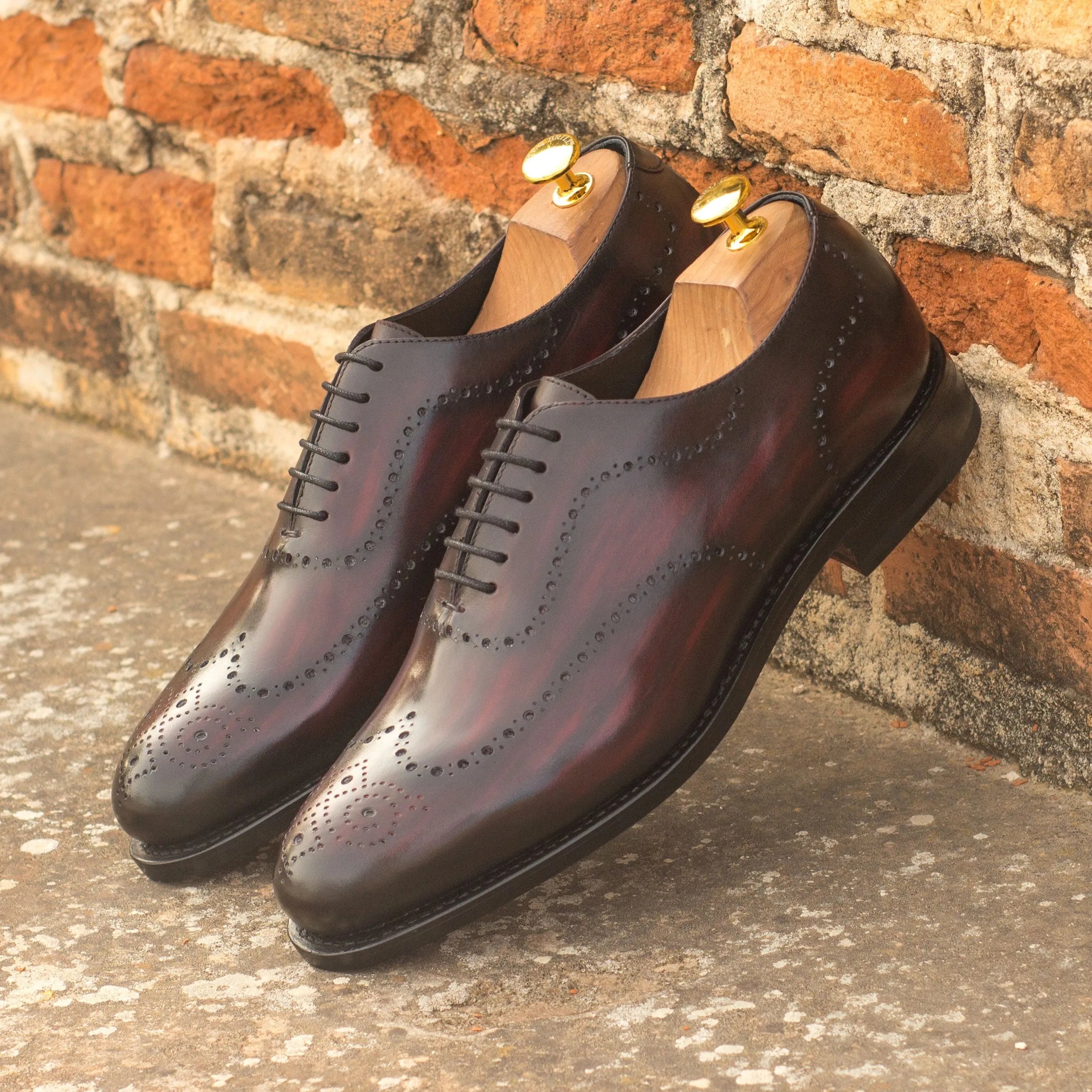 Darud wholecut patina burgundy leather dress shoes pair