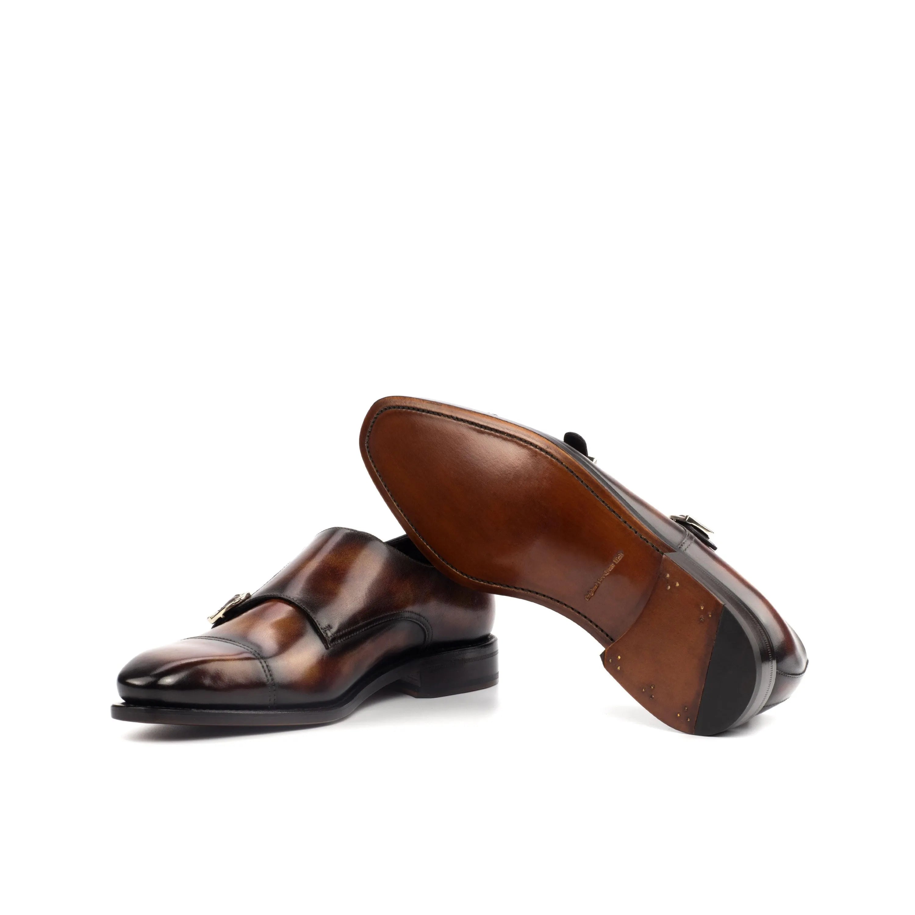 Deen double monk patina shoes II with brown leather chisel toe