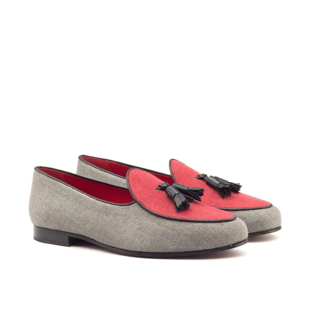 Dirko Belgian Slipper II gray and red tassel loafers
