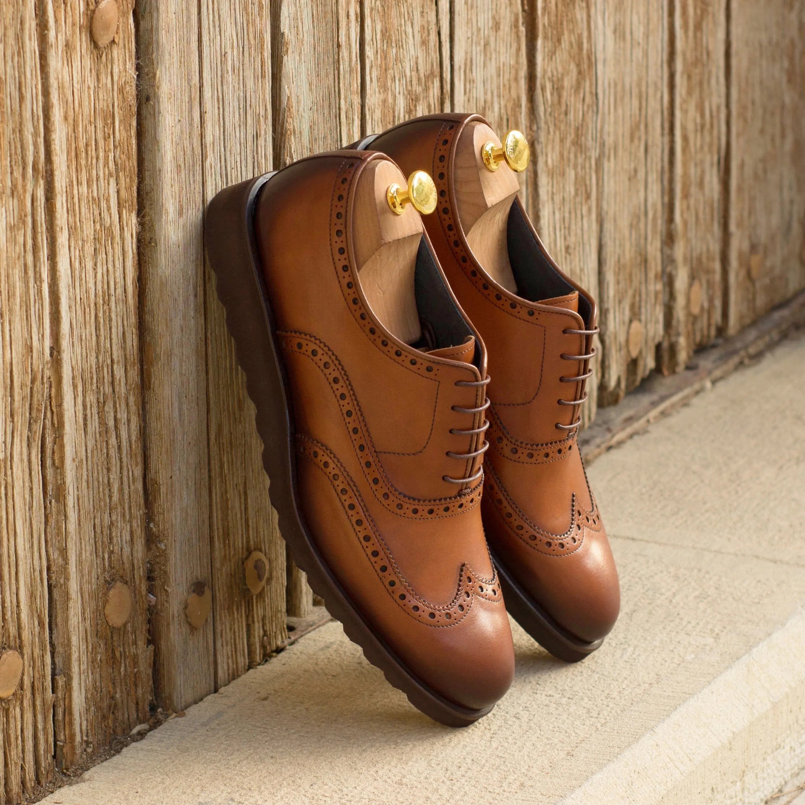 Dyami full brogue brown leather wingtip dress shoes for men