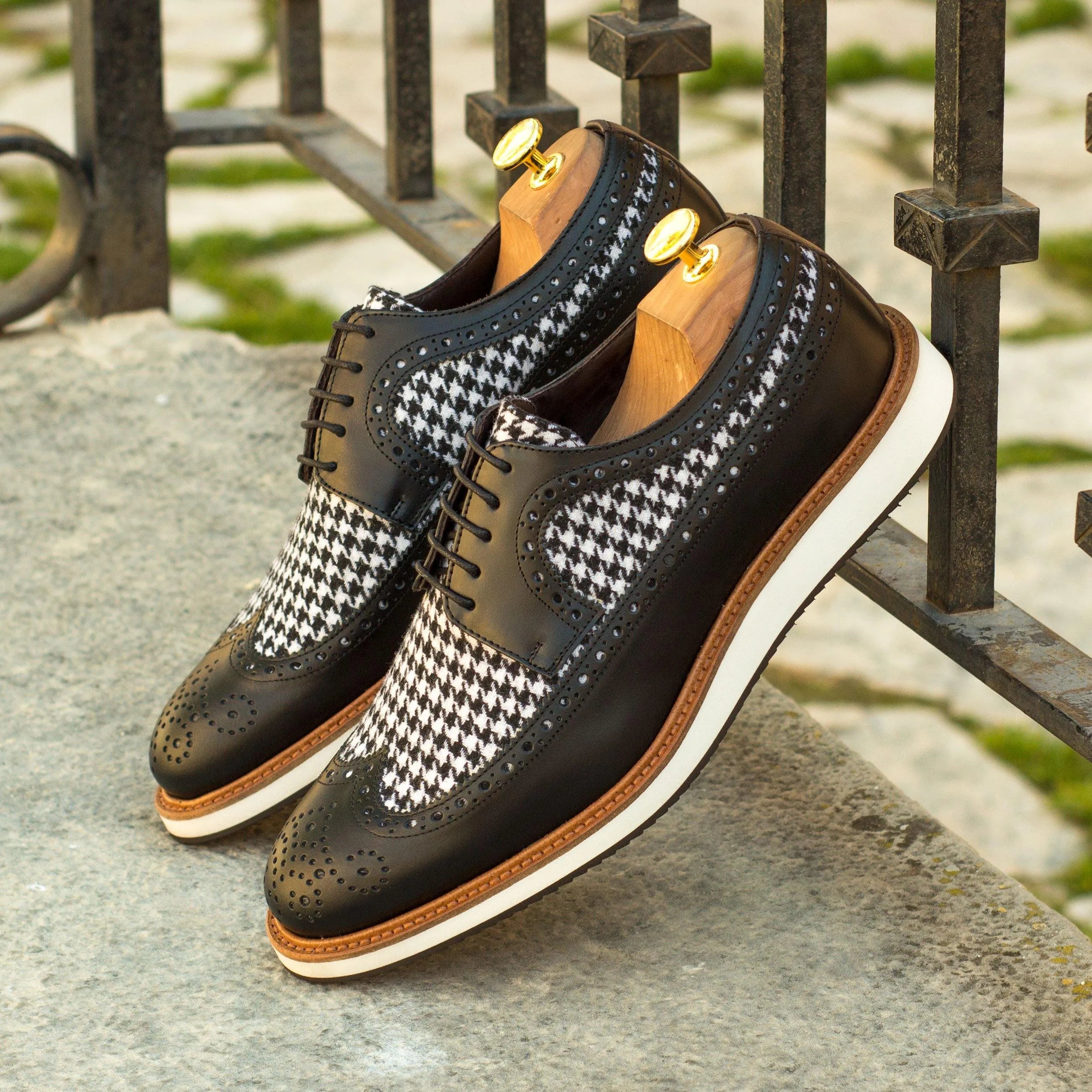 Franko Longwing Blucher houndstooth wingtip dress shoes