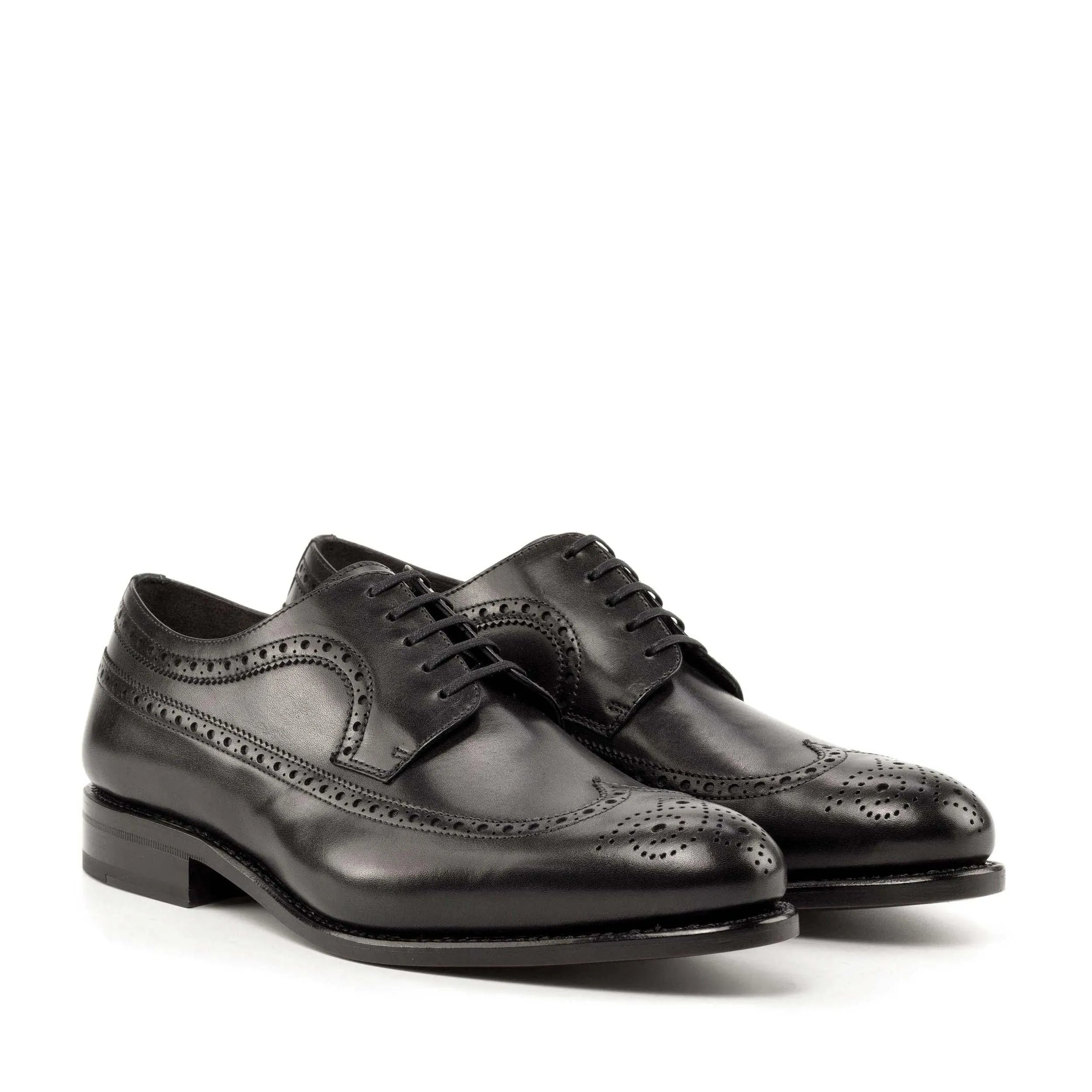 Pair of black leather longwing blucher shoes, General Longwing Blucher