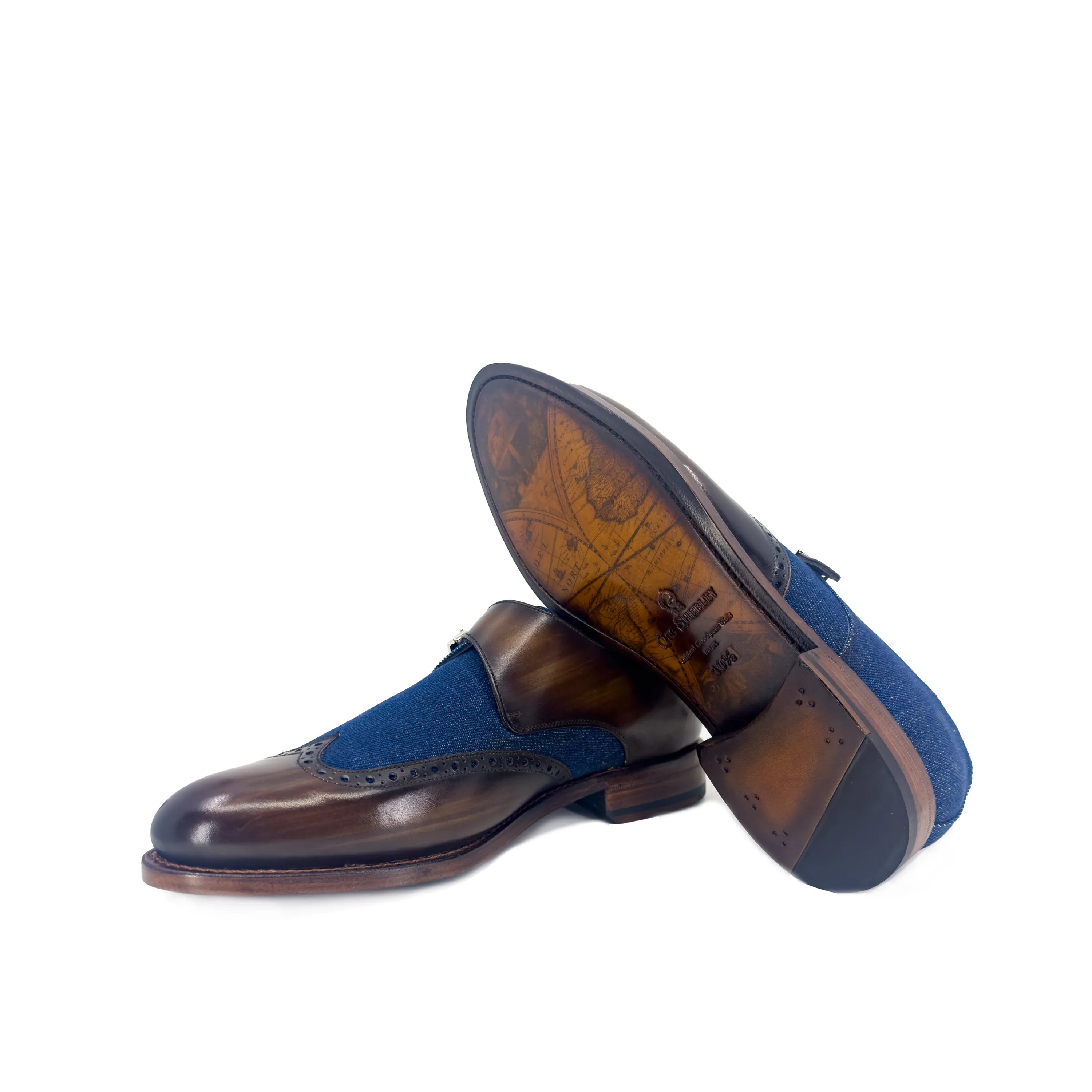 Givario II single monk patina shoes in brown and blue leather