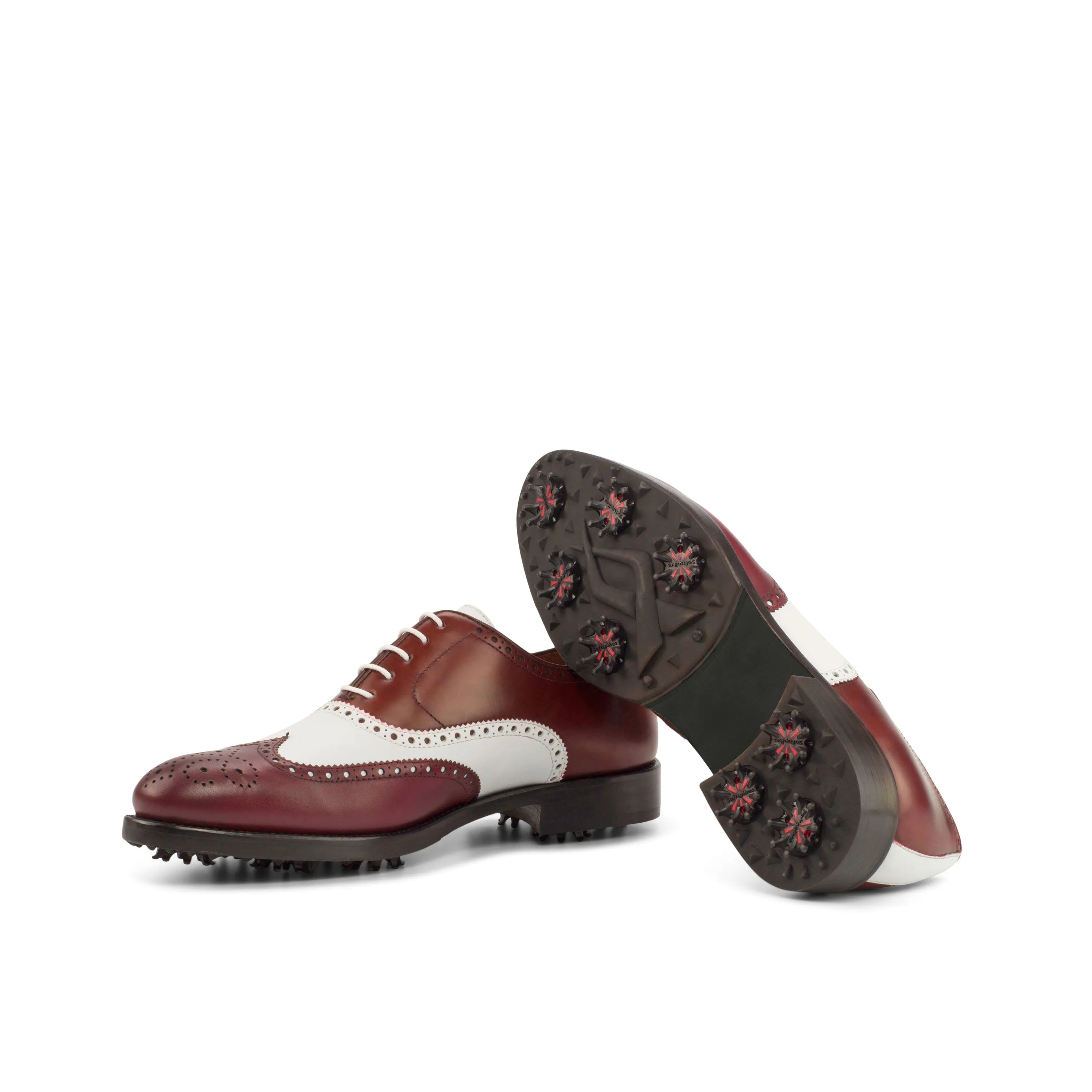 Two-tone GoLong Full Brogue golf shoes with spikes, saddle golf shoes
