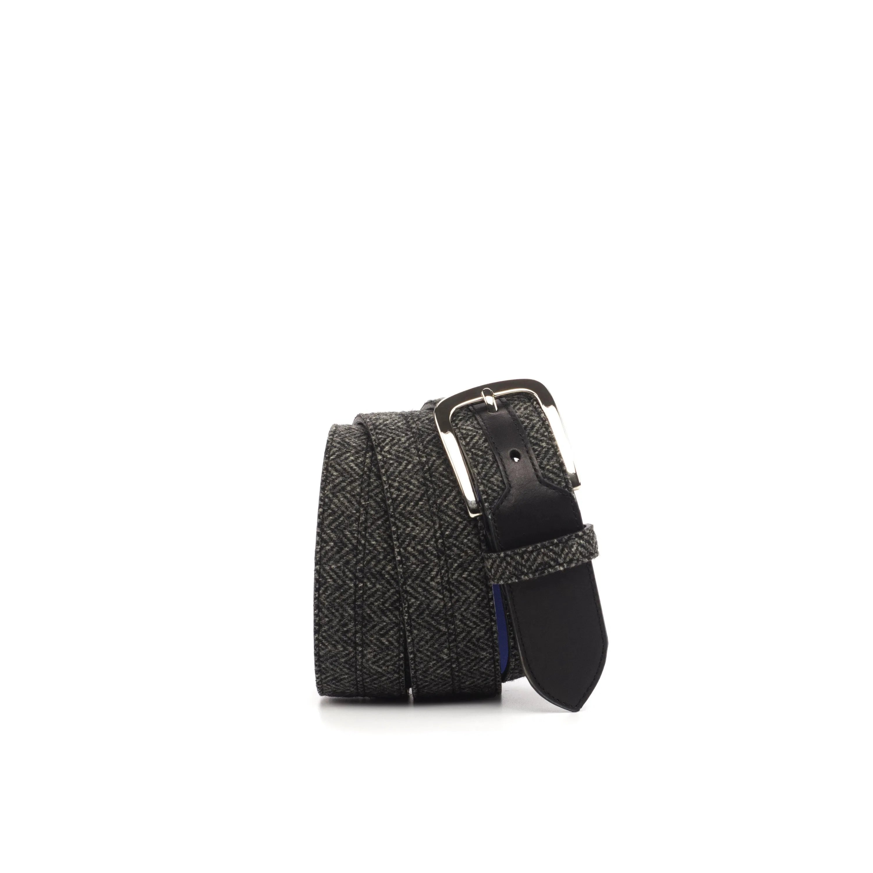 Gospodin Marseille belt: gray herringbone with black leather, silver buckle