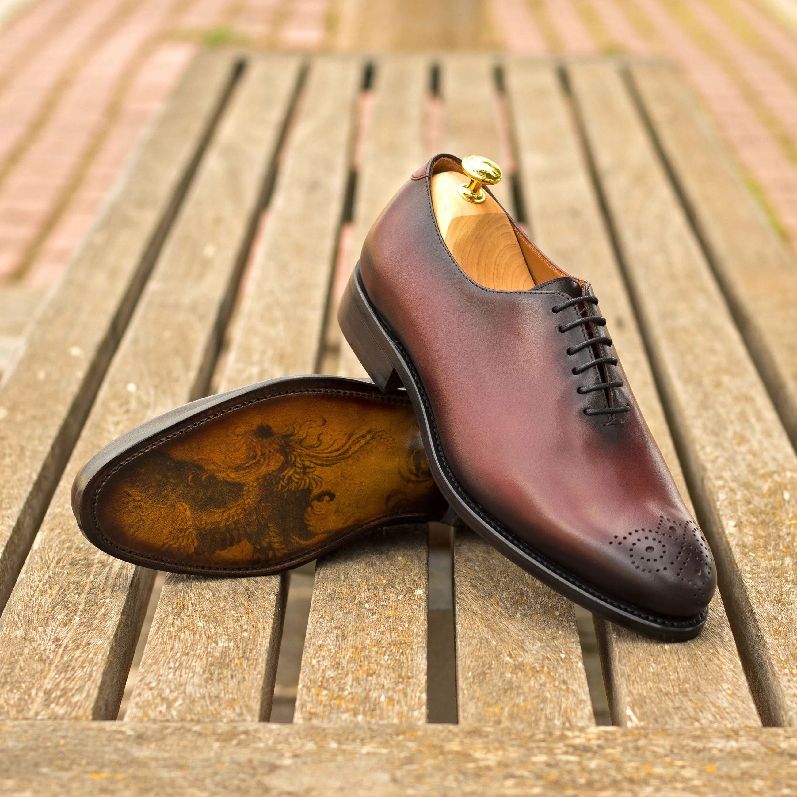 Burgundy leather Himari wholecut shoes back view