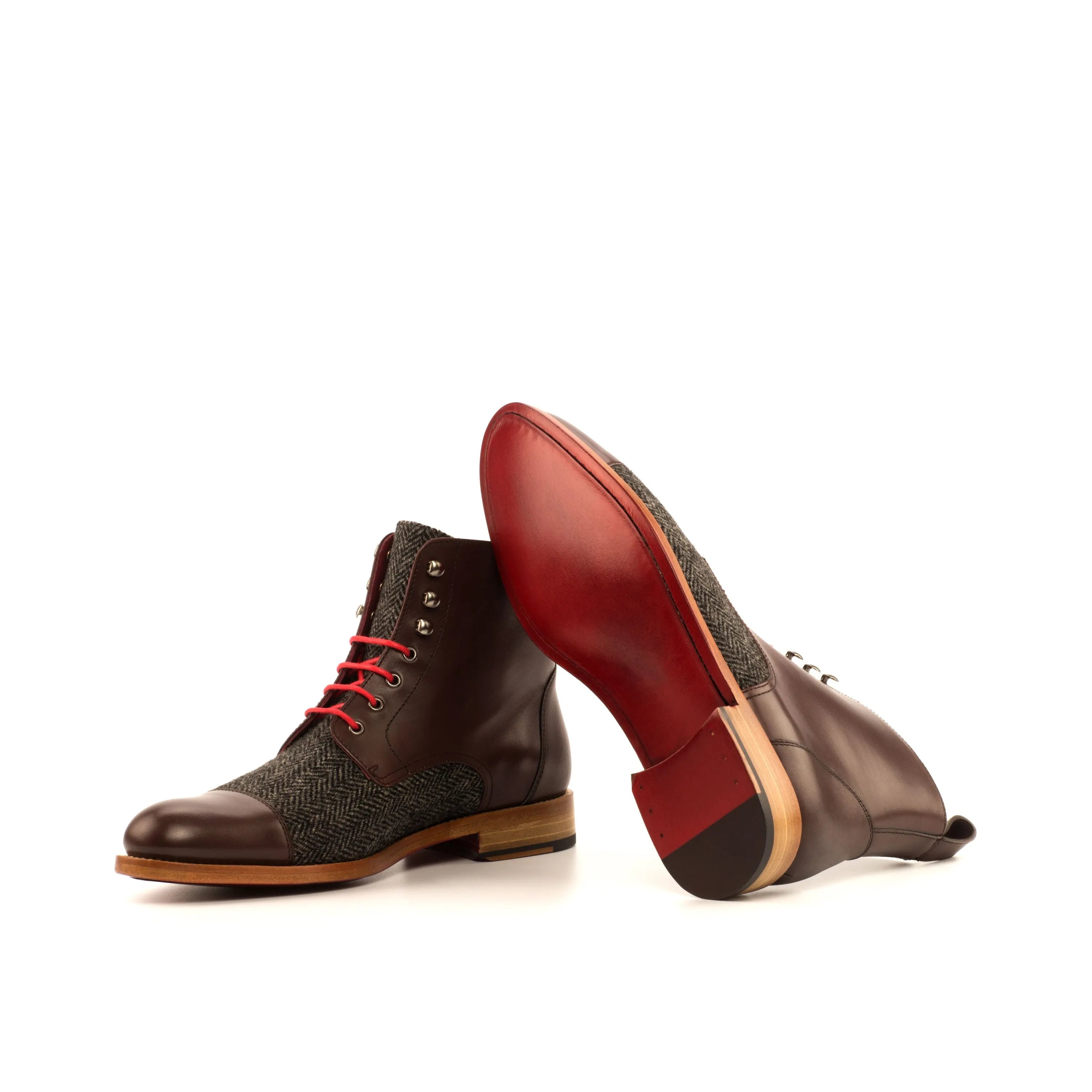 Dark brown Jorge ladies captoe boots in leather and tweed