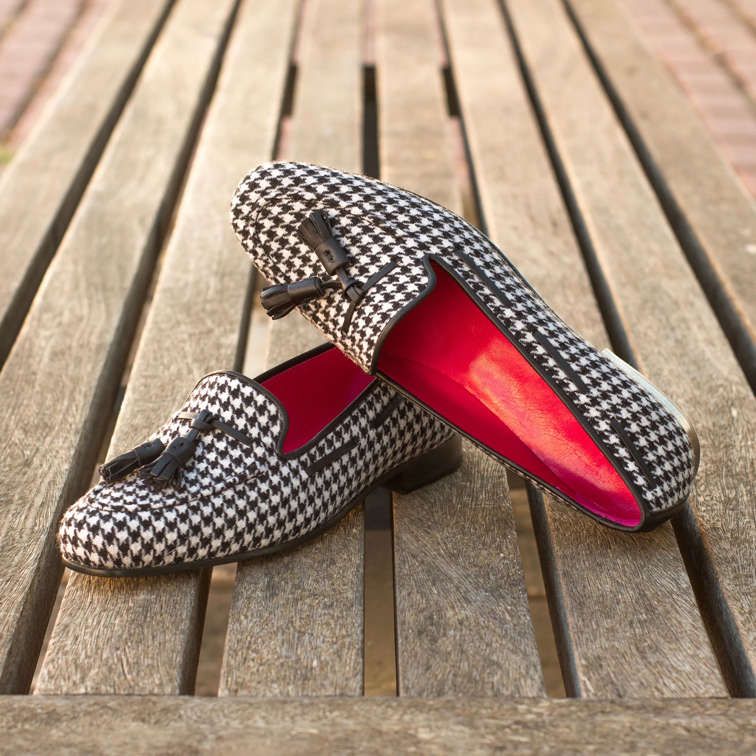 Julia Rose Ladies Slipon II houndstooth tassel loafers in calf leather with red lining