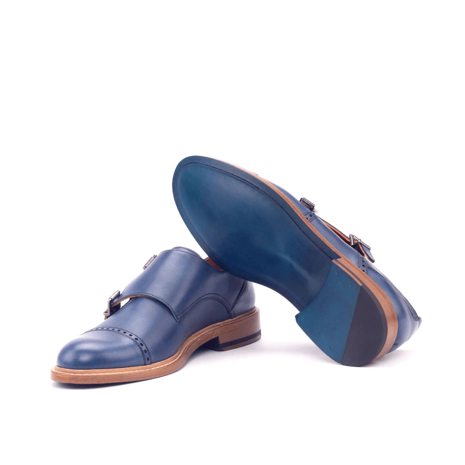 Julieta woman double monk blue leather shoes pair