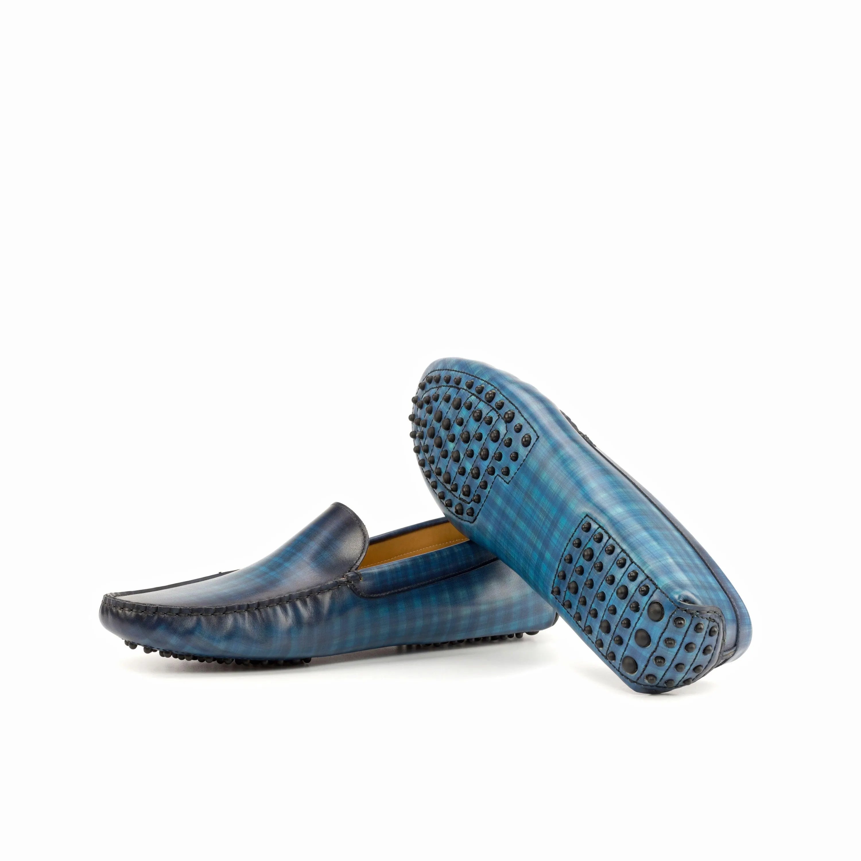 Blue Leonardo Patina Driver II leather driving loafers