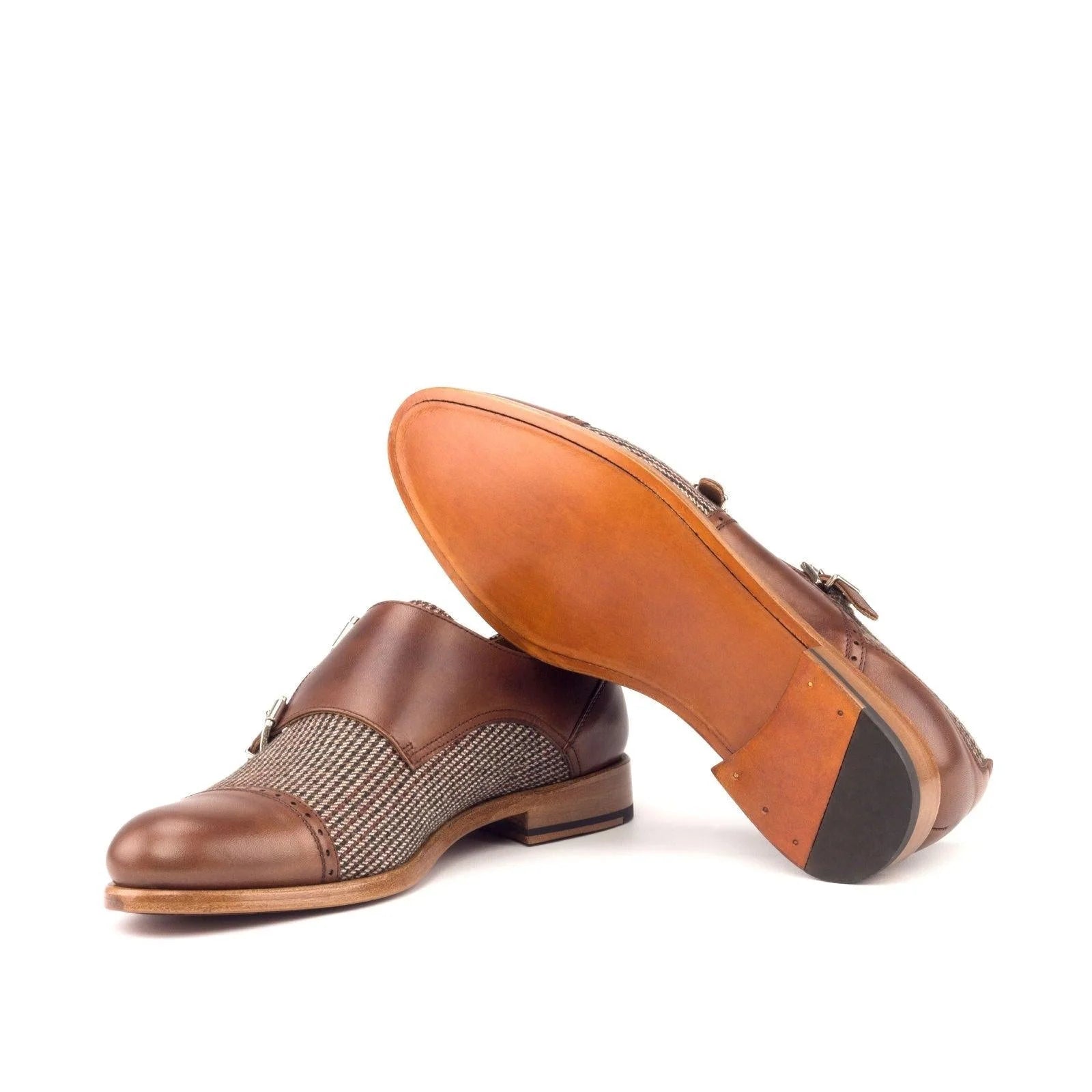 Lolas women double monk shoes in brown leather featuring two straps