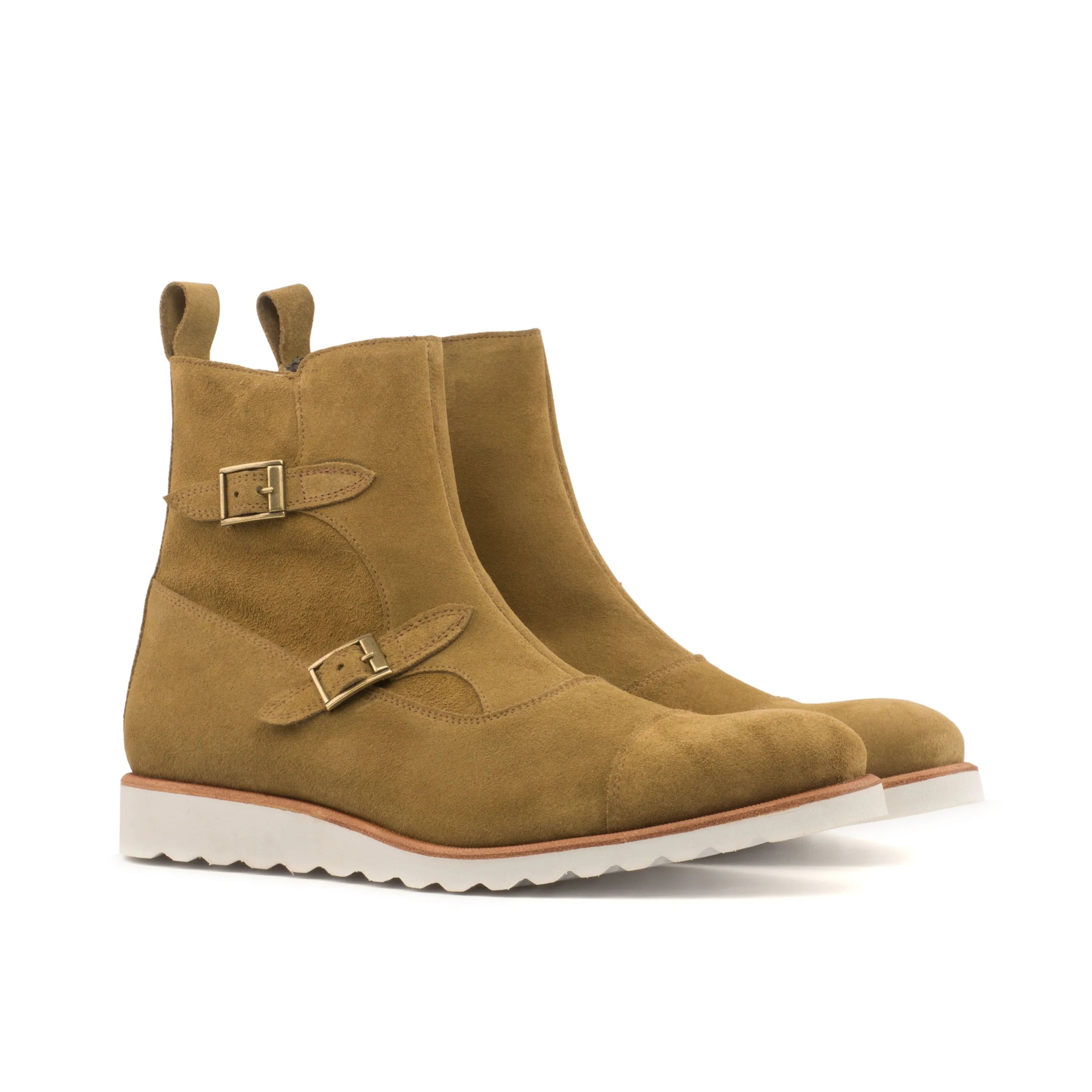 Tan suede Luta Octavian boots monk strap back view