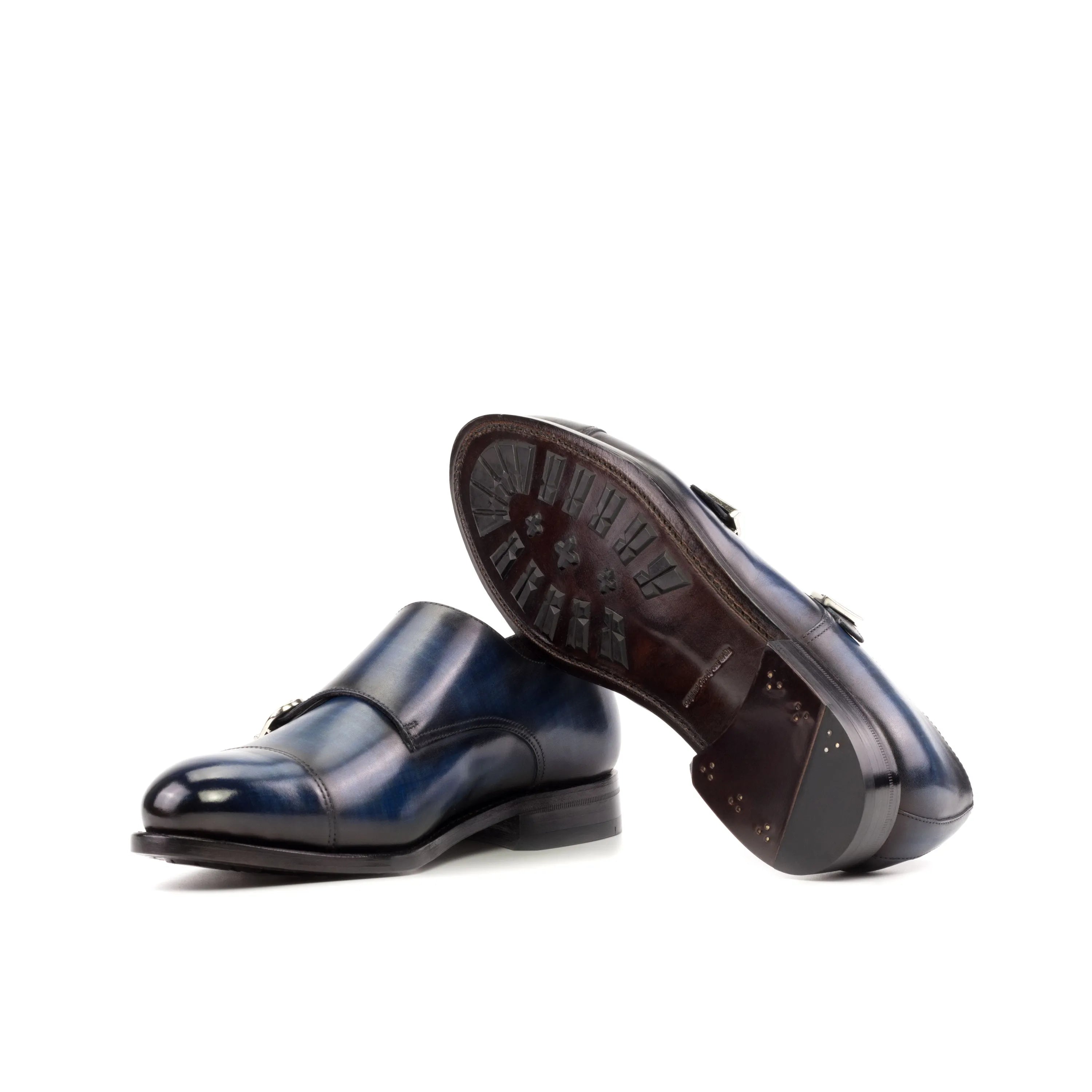 Manni Patina Double monk blue leather shoes, fast lane style