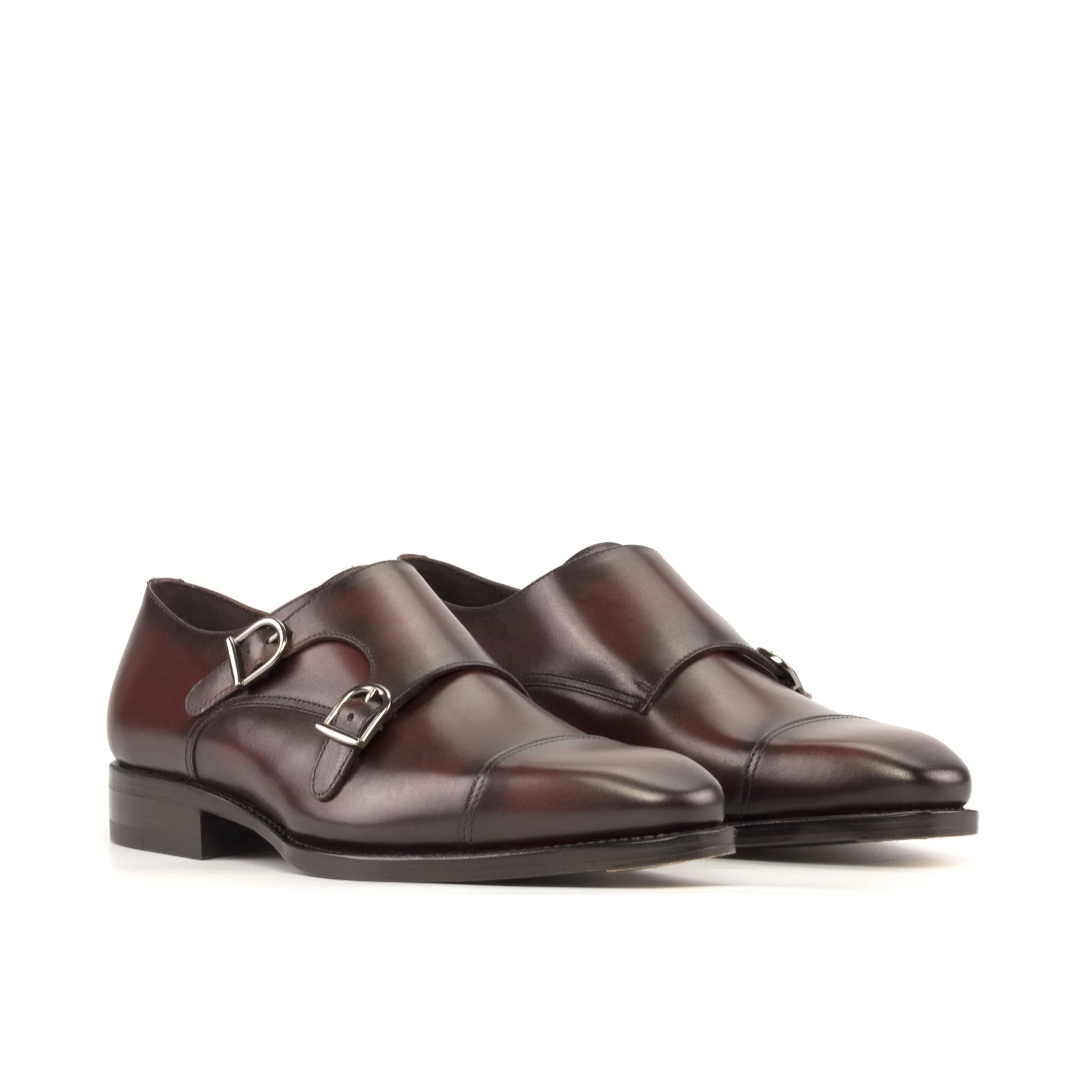 Burgundy leather Sarg Double Monk shoes pair