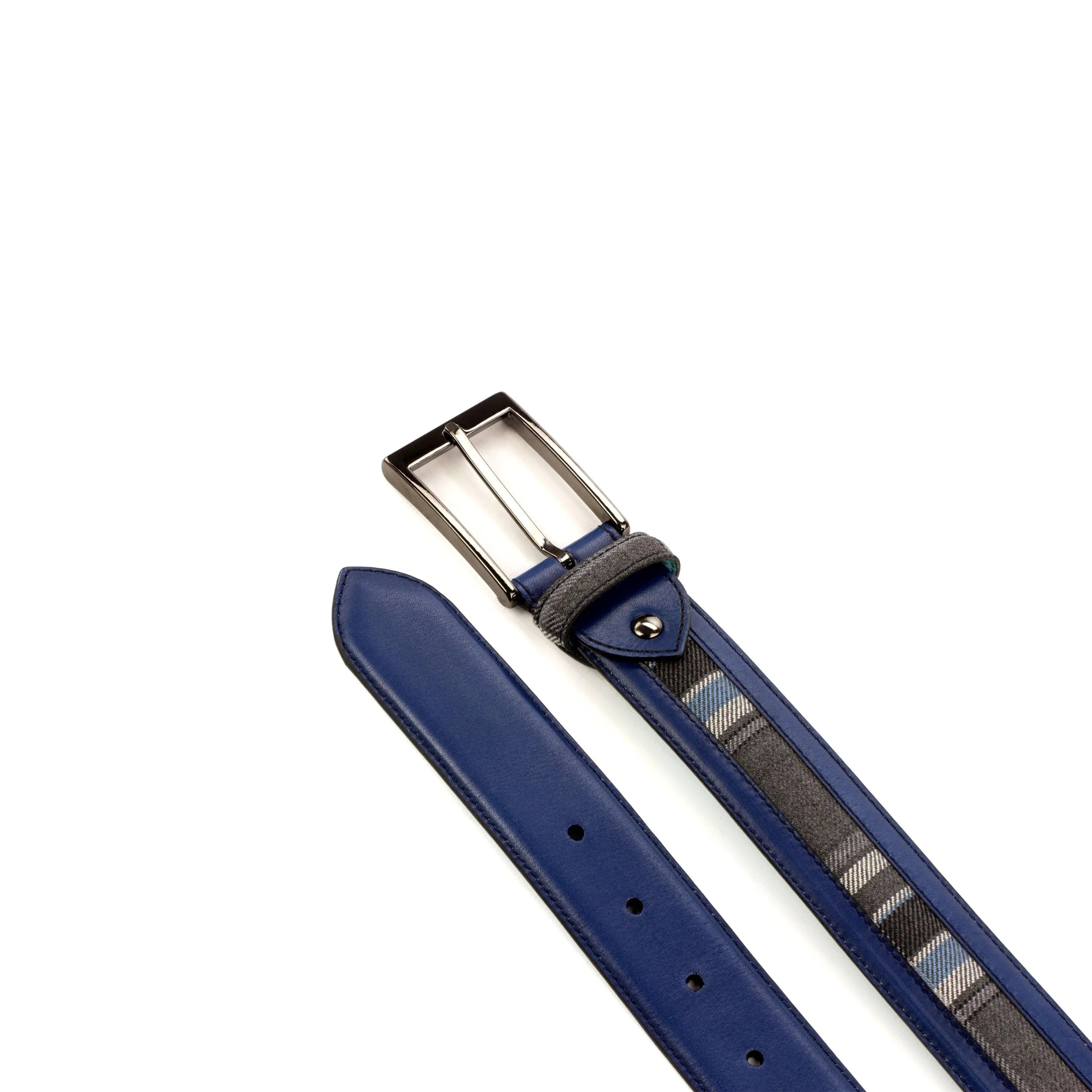 Sextus Venice Belt II blue leather belt with plaid accent