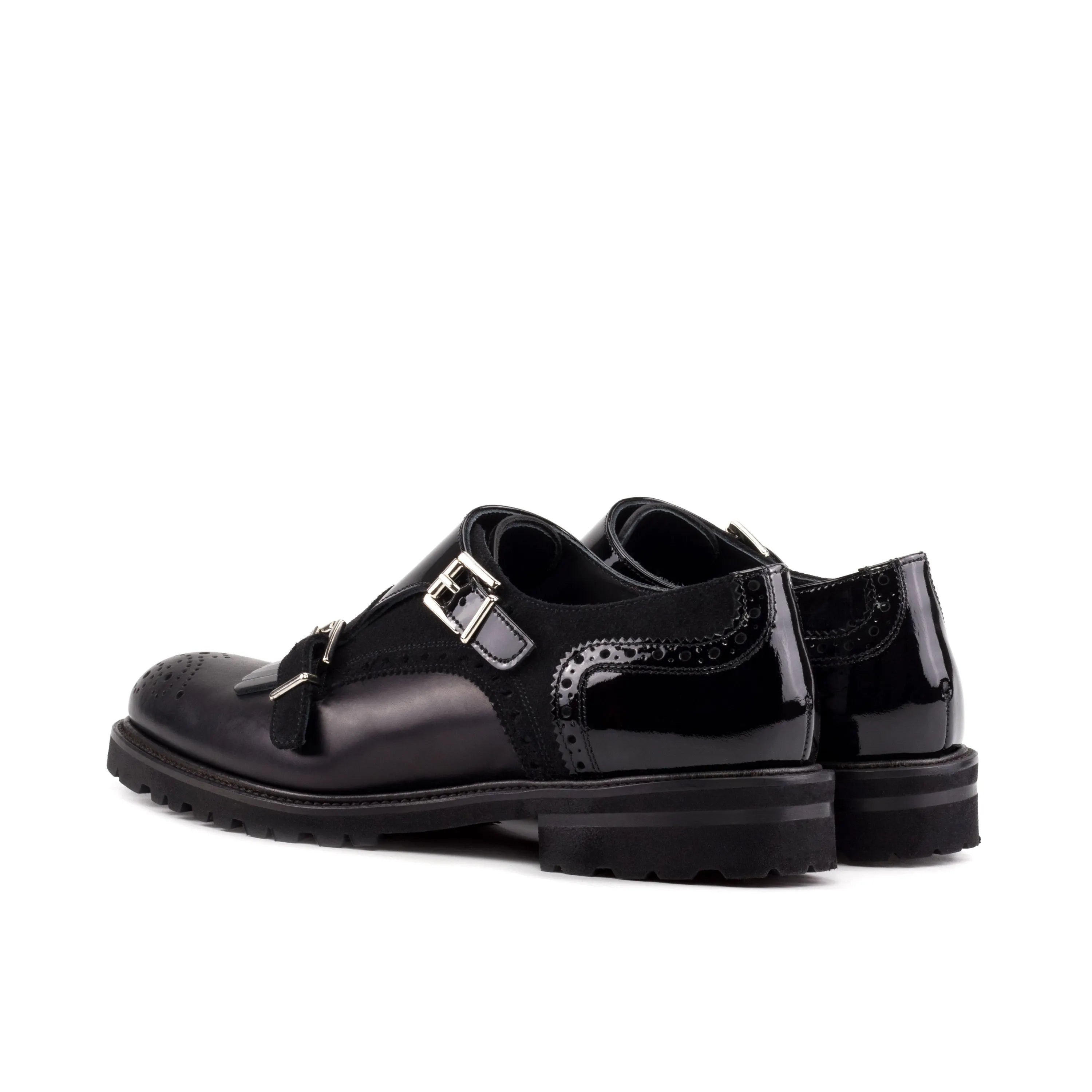 Shiv Kiltie unisex monk strap black leather shoes back view