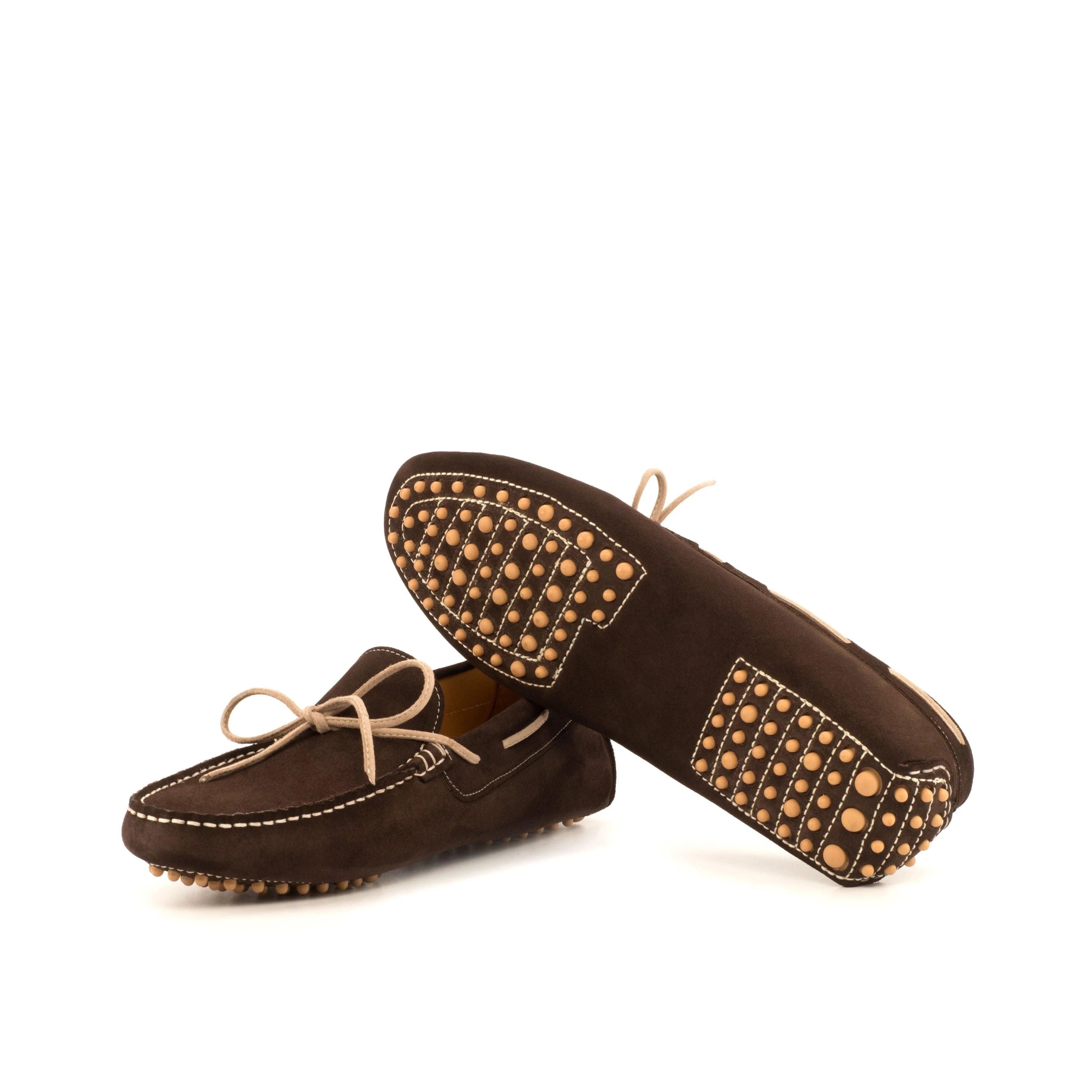 Silver Harbor Driver II brown leather loafers with gold studs, men casual shoes