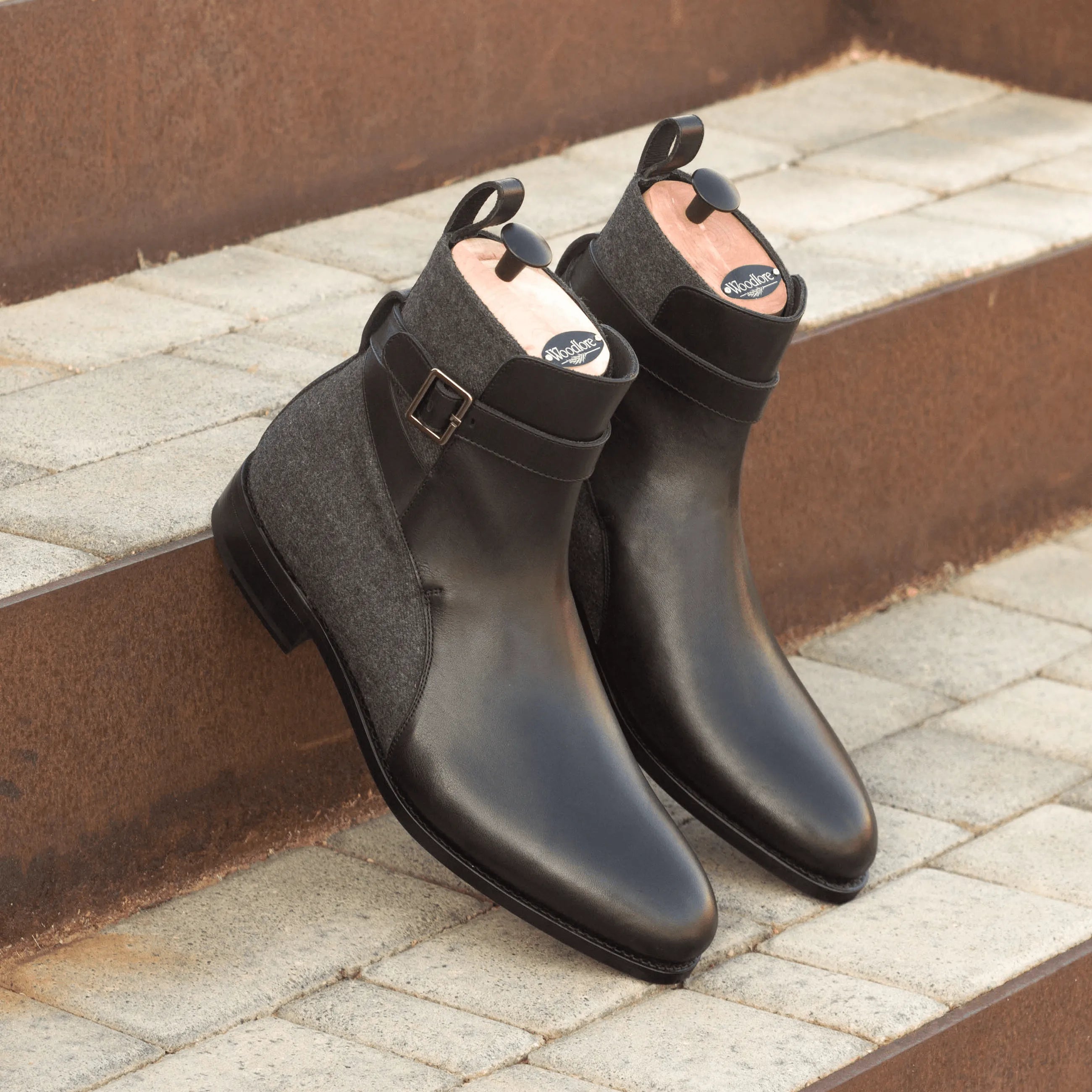 Pair of black leather and gray fabric Singapor Jodhpur Boots II