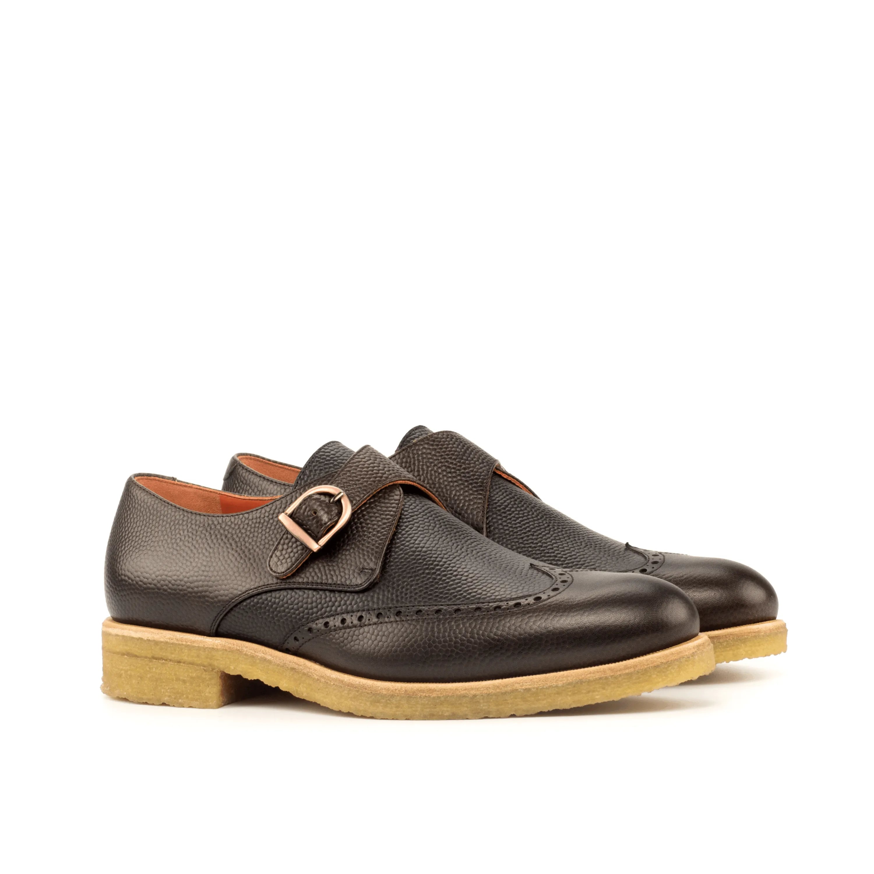 Brown pebble grain Sioux Single Monk Shoes II back view