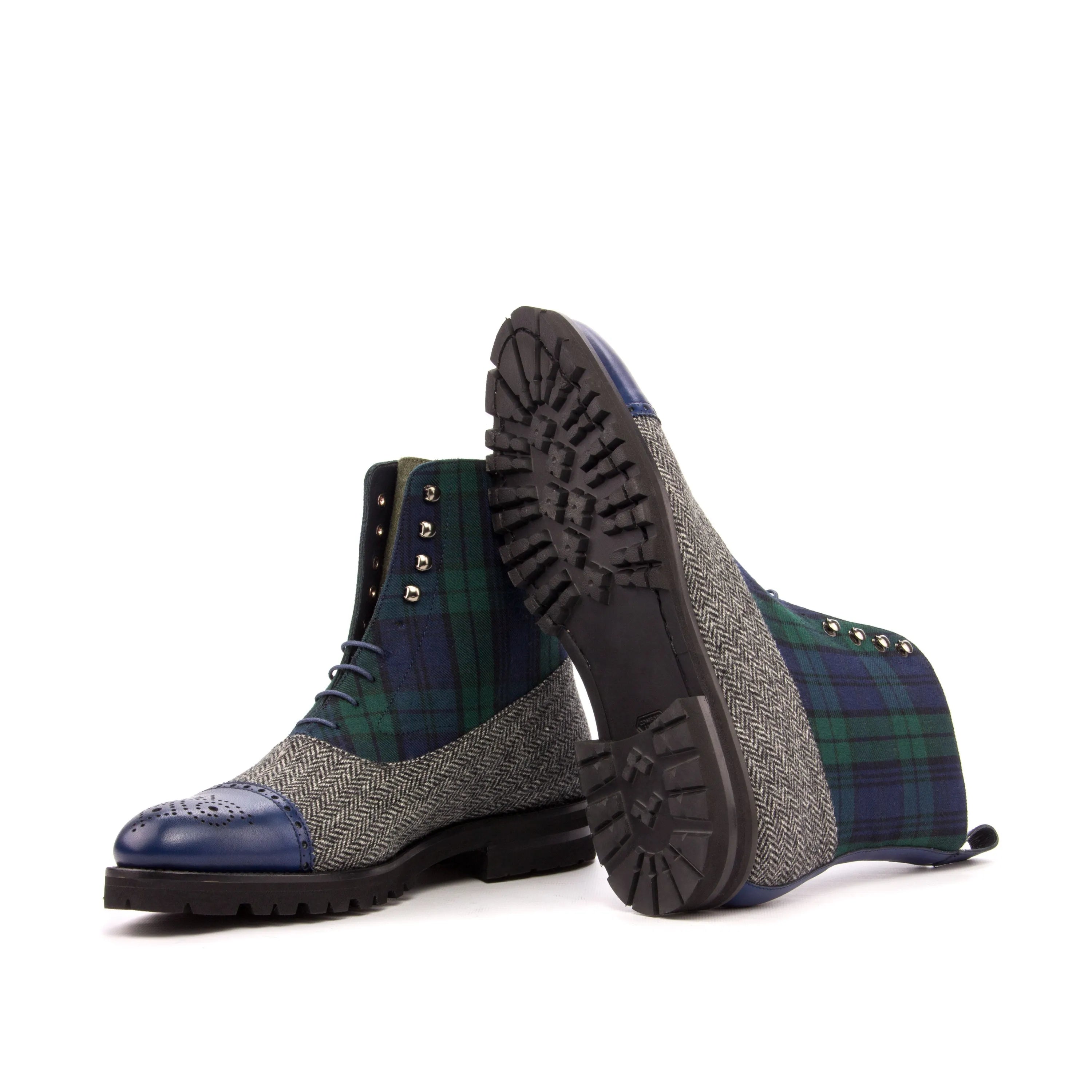 Tapies Balmoral boots in tartan herringbone with goodyear welting