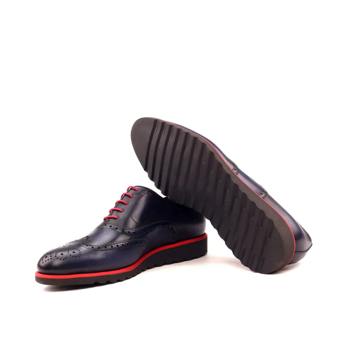 Blue leather Taycan Full Brogue Shoes II with rounded toe