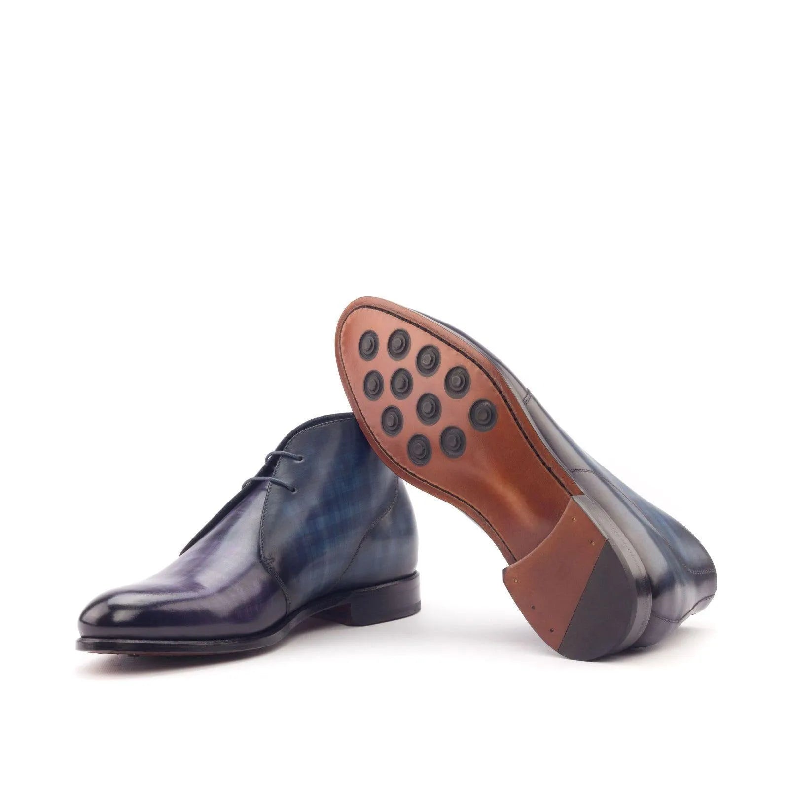 Toka patina chukkas in blue leather, crust patina detail