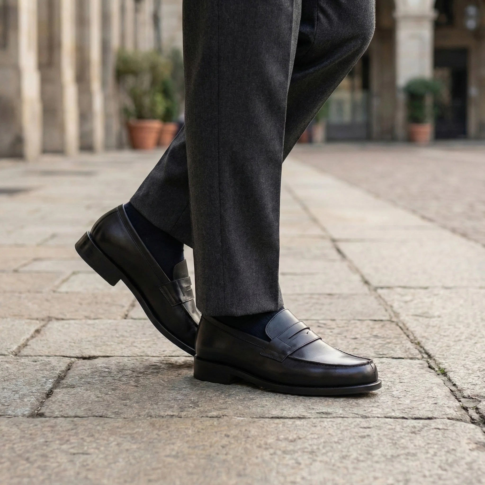 TuesdayOne penny loafers in black calf leather with polished finish