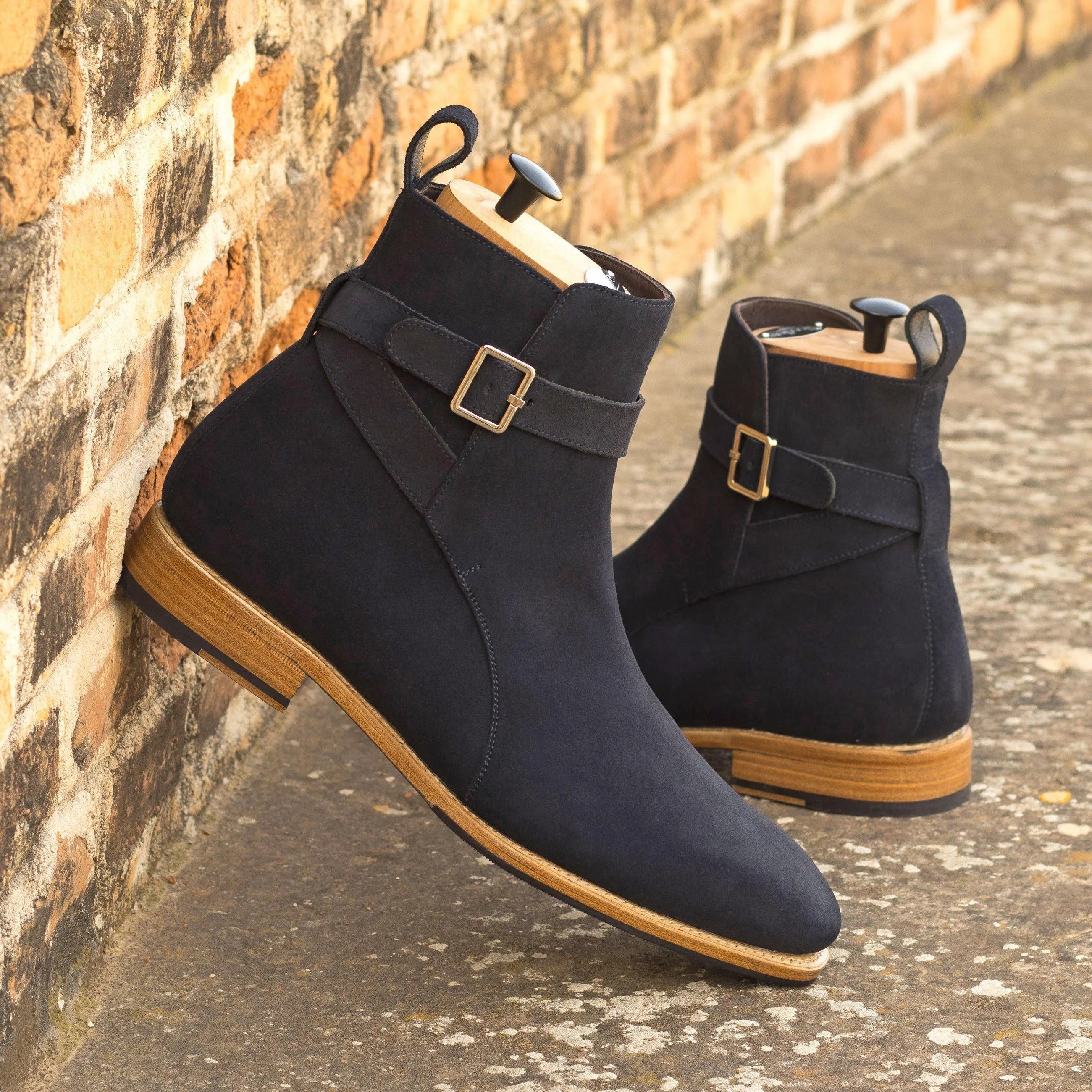 Black suede Vila Jodhpur Boots with gold buckles