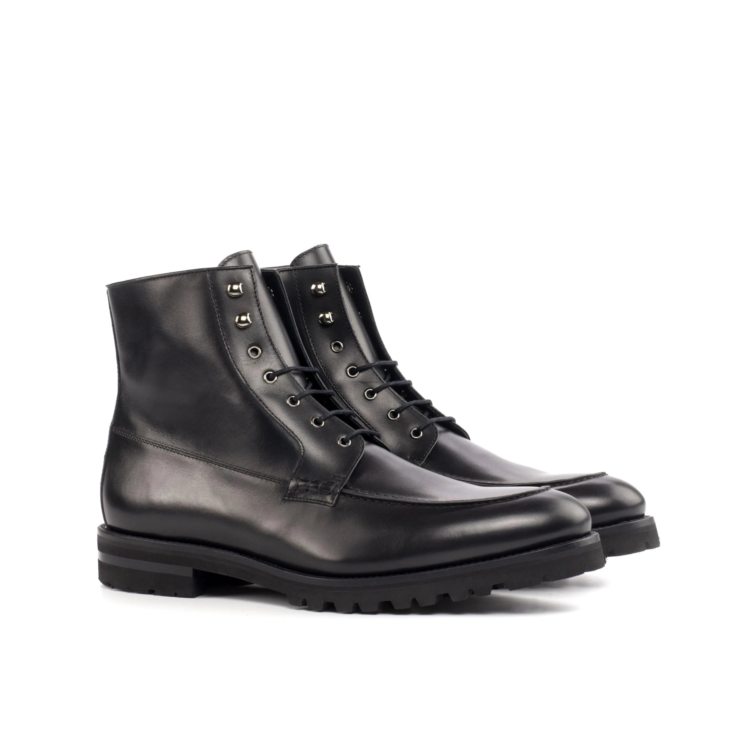 Black leather lace-up Wisconsin Moc Boots rear view
