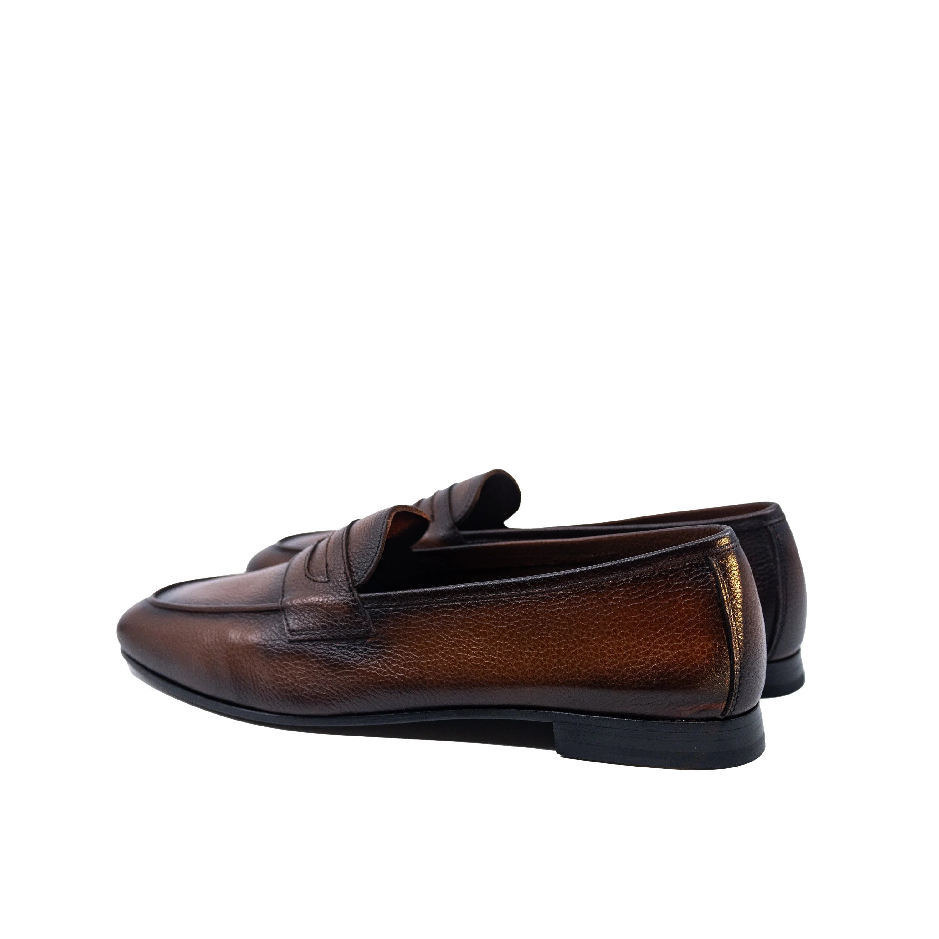Wolda Flex Slip brown leather penny loafer with black leather sole