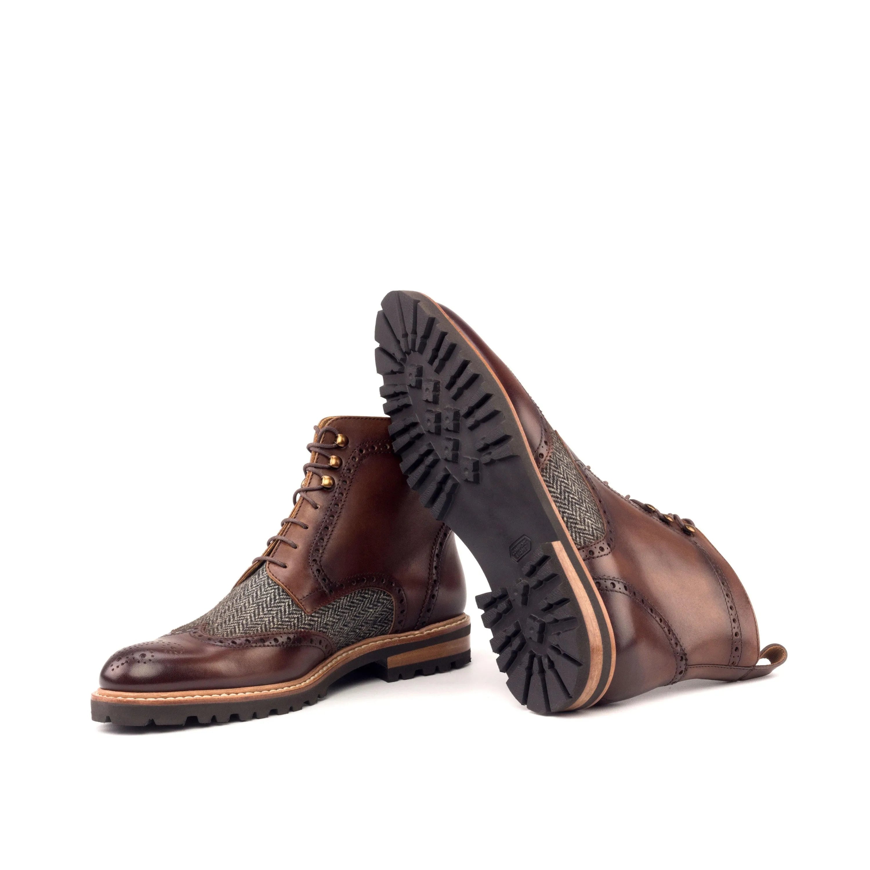 Z Ladies Military Brogue boot in brown leather and tweed